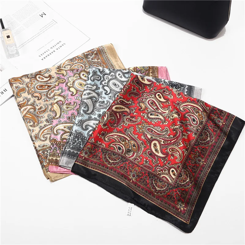 Scarf Silk Satin Bandana Women Summer Square Small Bag Wrap Bohemian Retro Paisley Ladies Scarves Indian Muslim Islamic Kerchief