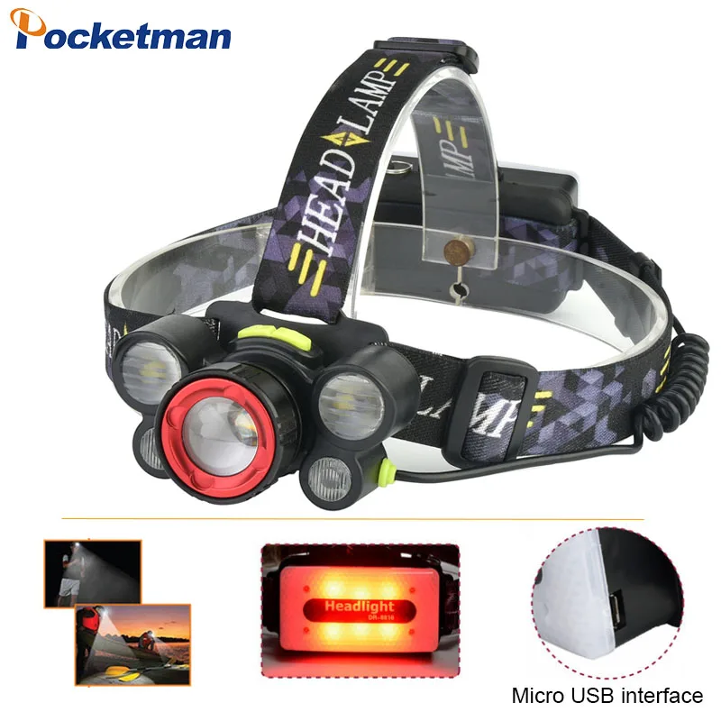 

NEW 12000Lm XML T6 5 LED Headlight Emergency Headlamp Camping Light with Adjustable HeadbandHead Light 2x18650 battery+charger
