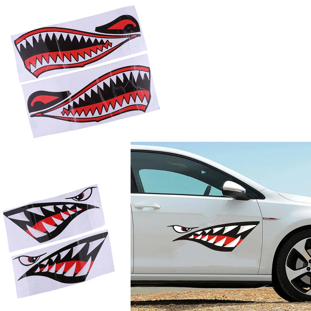 Marine 2 Pairs Shark Stickers Reflective Decals for Kayak Fishing Boat Dinghy Yacht Car Truck Window Wall - Easy to Apply