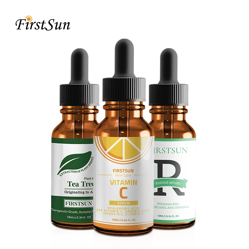 

3pcs Tea Tree Pure Essential Oil Retinol Vitamin C Face Organic Skin Care Set Anti Scar Spots Shrink Pores Anti-inflammatory