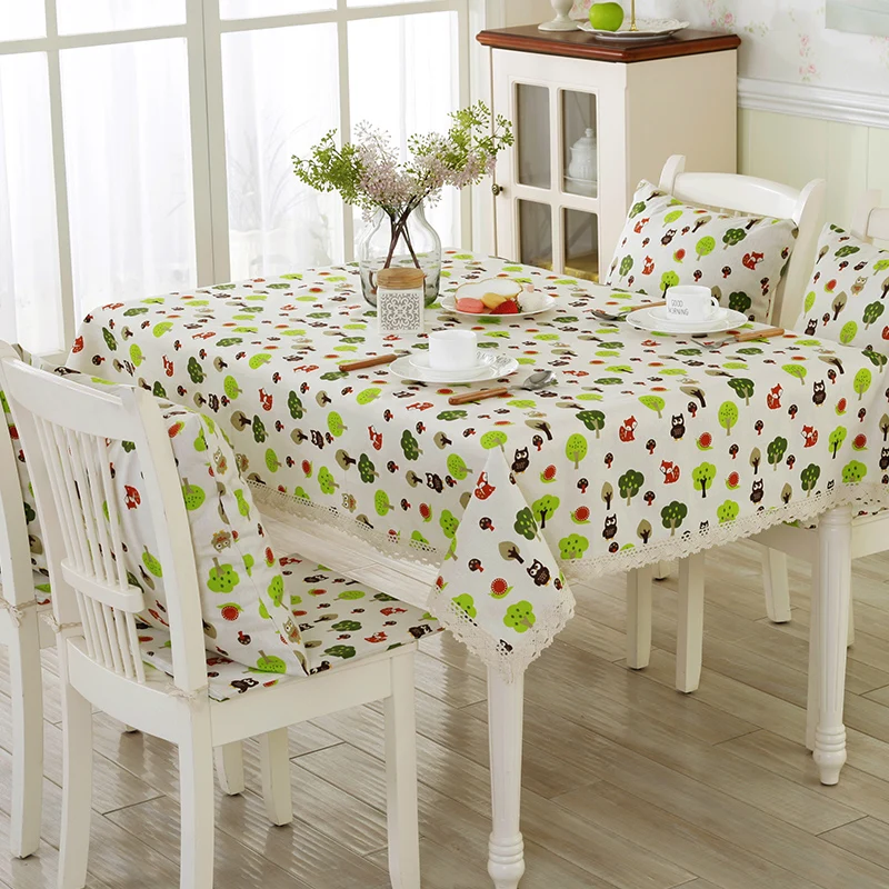 RUBIHOME Square Tablecloth Owl Tree Design with Lace Table Cover Home Party Decorative in Dinning Room