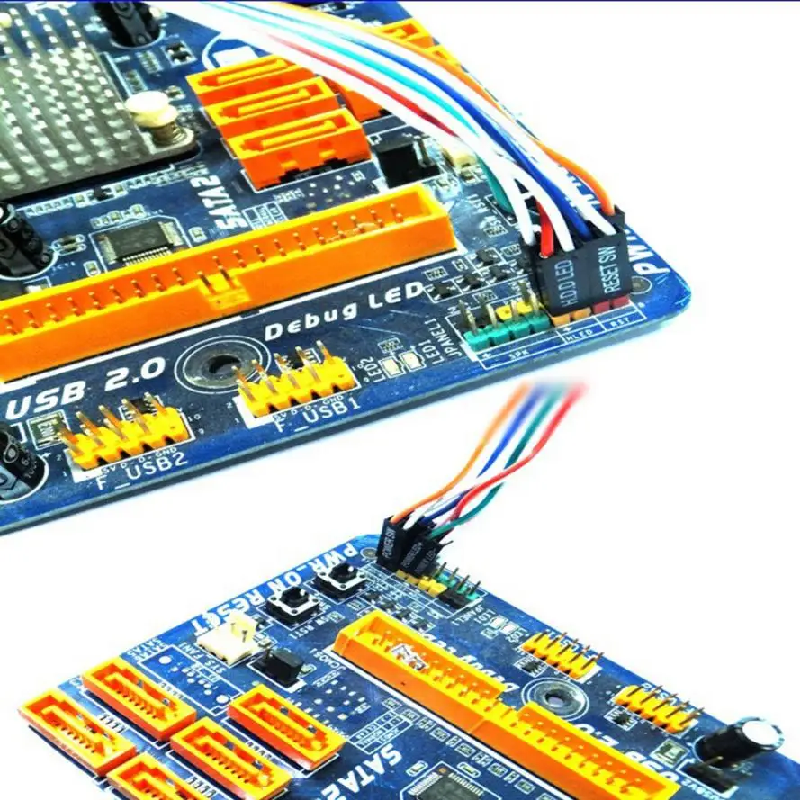 ATX PC Compute Motherboard Power Cable 2 Switch On/Off/Reset with LED