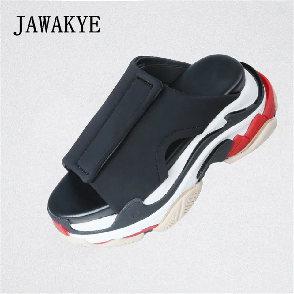

Women Thick bottom slippers female 2018 new Fashion Mixed color Wedge slipper Cloth Pasted Beach Slides Platform Shoes Woman