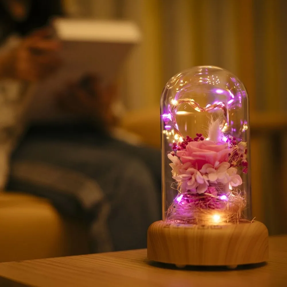 Rose Streamer Bottle Wireless Bluetooth Speaker Rechargeable LED Night Light With Flower in Glass Home Decoration Table Lamp 8