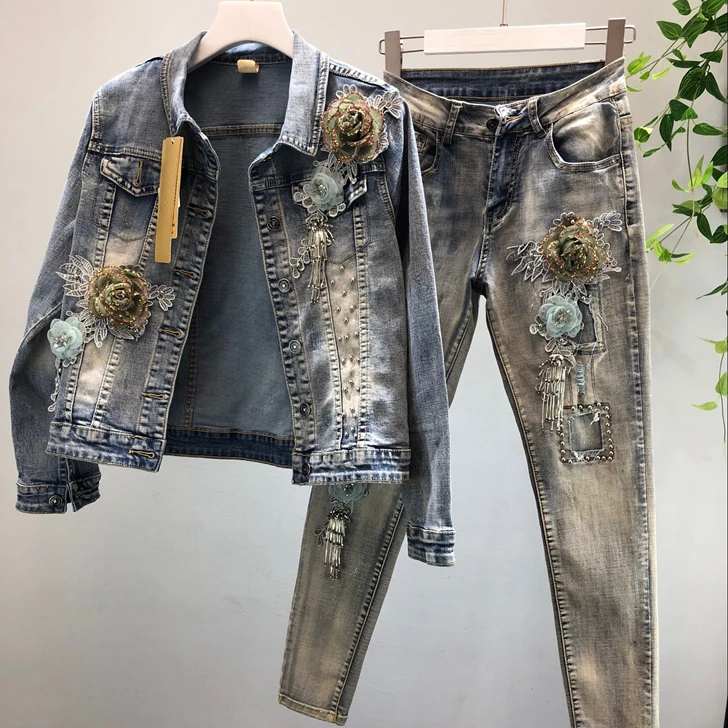 denim jacket and jeans set womens