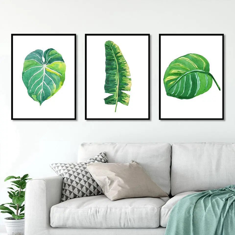 Скандинавский стиль холст Monstera Deliciosa живопись минималистичный зеленый