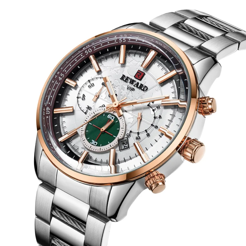 

REWARD Brand Luxury Men's Watch imported movement from Japan Waterproof Fashion Watch men Steels Straps relogio masculino