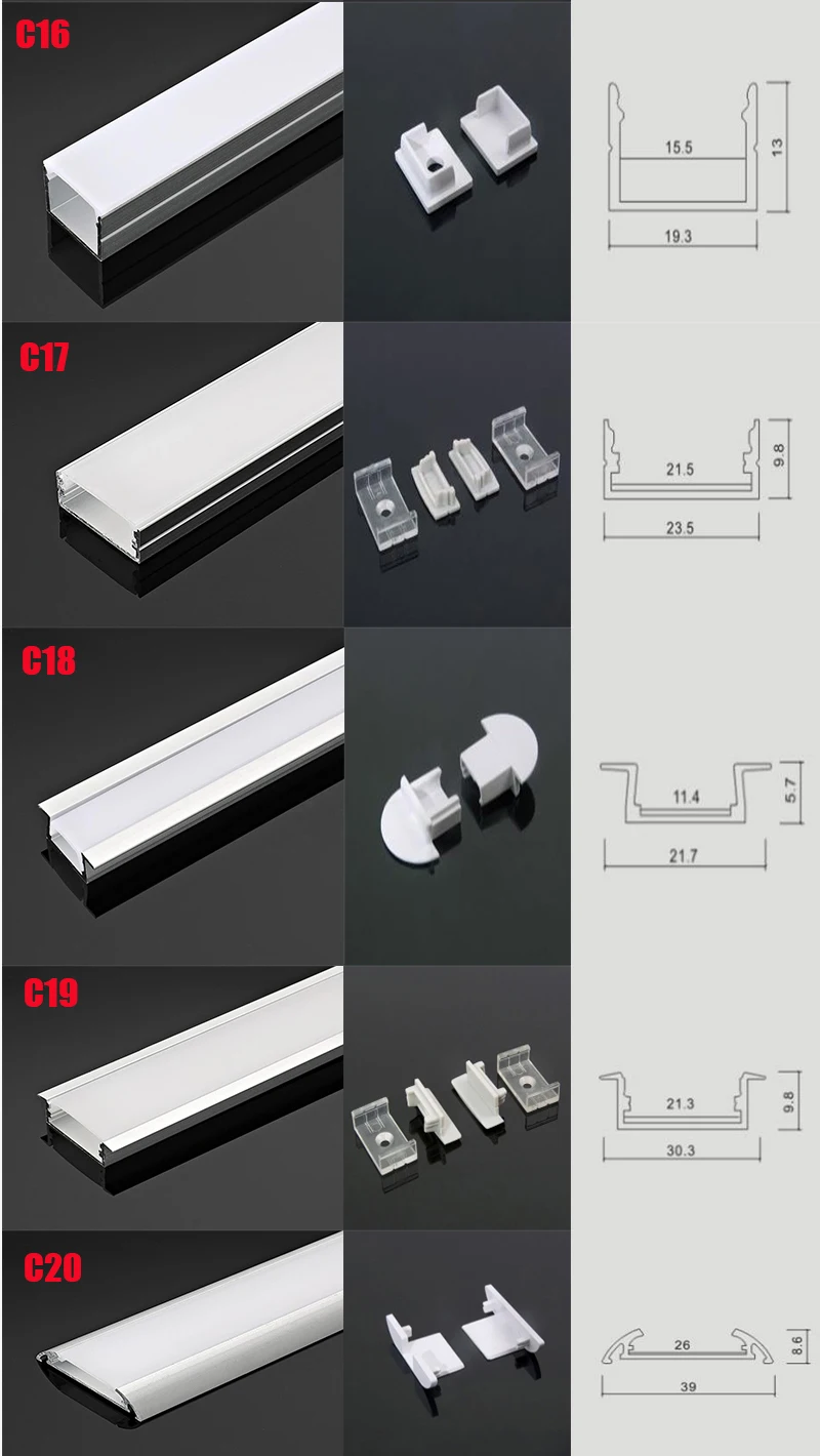C21 5 комплектов 50 см u-образный светодиодный алюминиевый канал система с диффузной крышкой торцевые крышки алюминиевый профиль для светодиодных лент