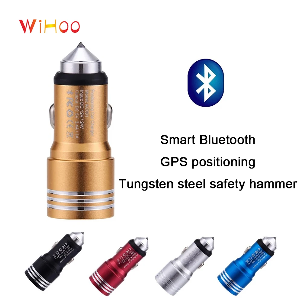

WiHoo Bluetooth Car Charger 3.4A Dual USB GPS Positioning Charger Adapter Safety Hammer