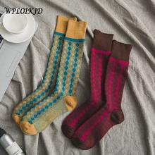 [WPLOIKJD] Японские хлопковые носки для женщин с принтом, длинные носки до щиколотки в стиле ретро, забавные Жаккардовые Носки Happy Seaxy для женщин, Meias