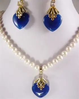 

real Women's Wedding >white0- Blue stone Pendant necklace earring set natural Luxury Ms. girl Wedding Jewelry