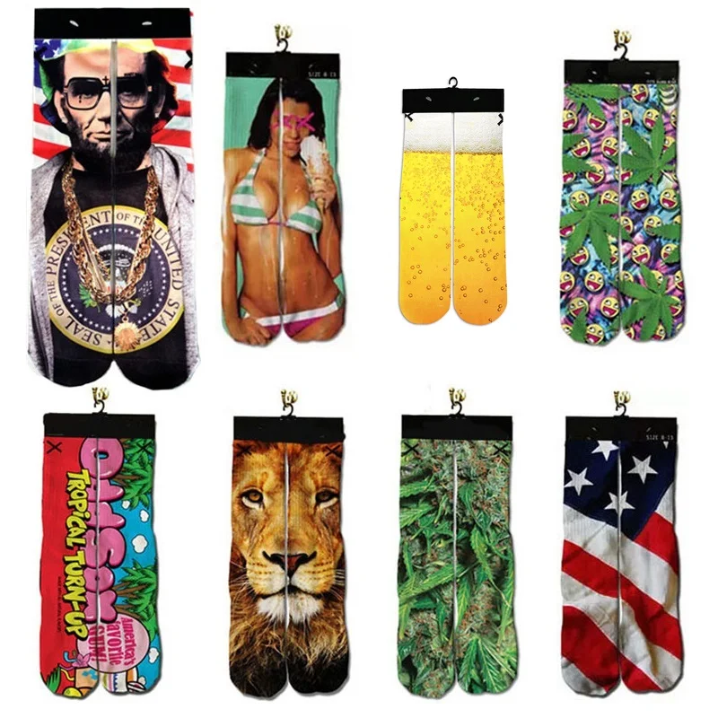 

3d Harajuku Ankle Unisex Sock Funny Print Jordan/Lion/Tiger/Beer/President/Leaf Printed Men/Women Cotton Warm Socks Dropshipping