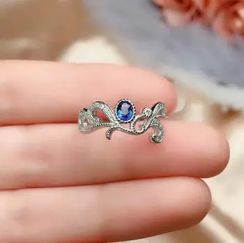 

shilovem 925 silver sterling real Natural sapphire rings party fine Jewelry women party plant trendy gift new 3*4mm cj0304666agl