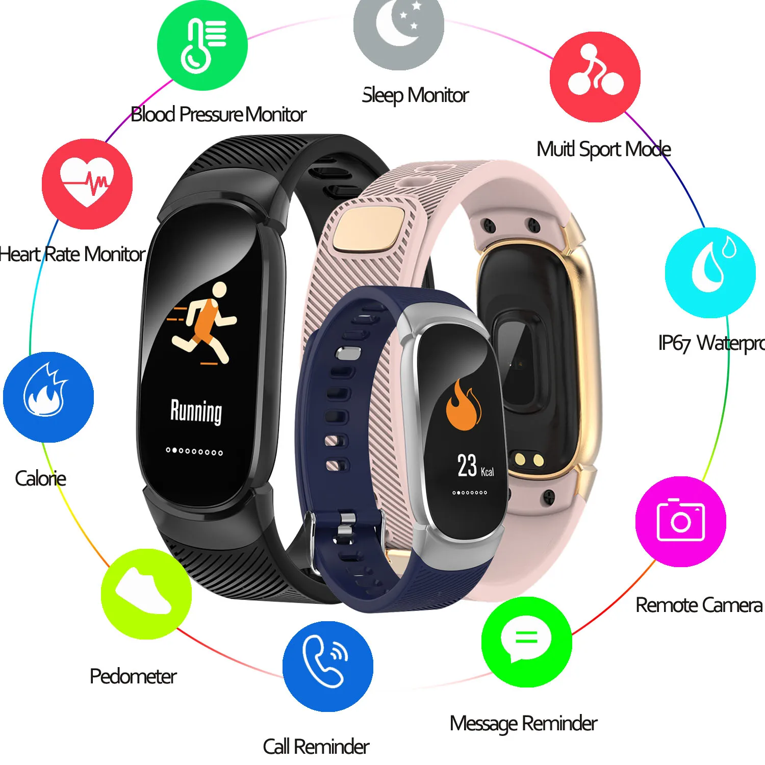 

Women Fitness Tracker with Heart Rate Tracker IP67 Life Waterproof Sport Bracelet Blood Pressure Smart Watch for IOS Android