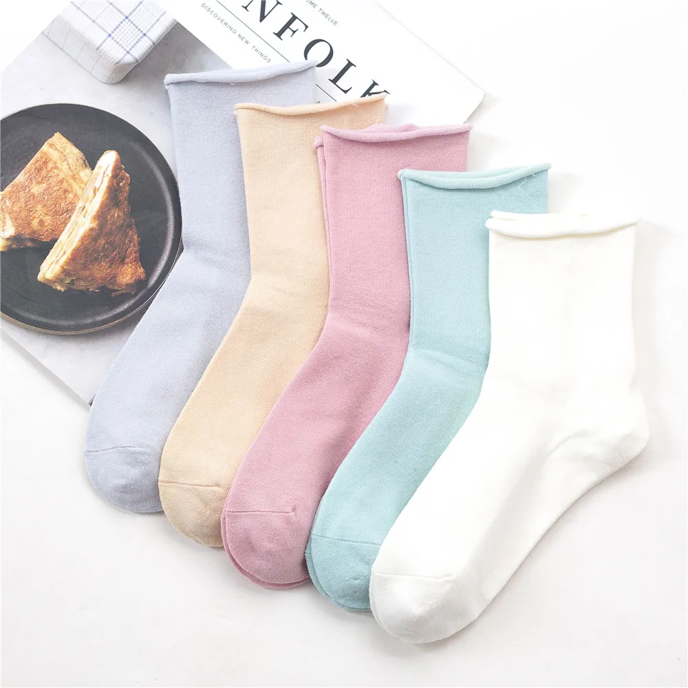 CHAOZHU 5 Colors Roll Top Loose Solid Colors Women Daily Basic Cotton