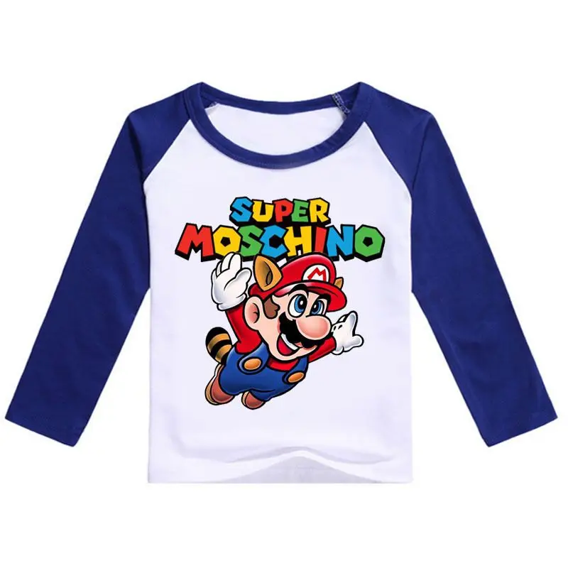 Cotton Super Mario Clothes Spring&Autumn Long Sleeve Cute Cartoon T-shirt Children Shirts Boys Clothing Girls Kids Tees - Цвет: color at picture