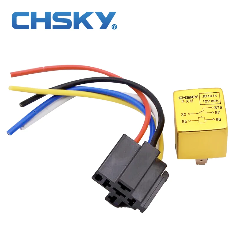 

CHSKY 1 piece Waterproof automotive relay 12v 5pin 80A long life black red copper terminal auto relay normally open car relay