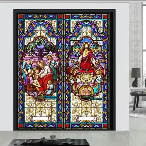 Готическая розовая оконная пленка, стеклянная пленка, матовое витражное окно, наклейка, может сделать на заказ размер Иисуса/изображение Иисуса