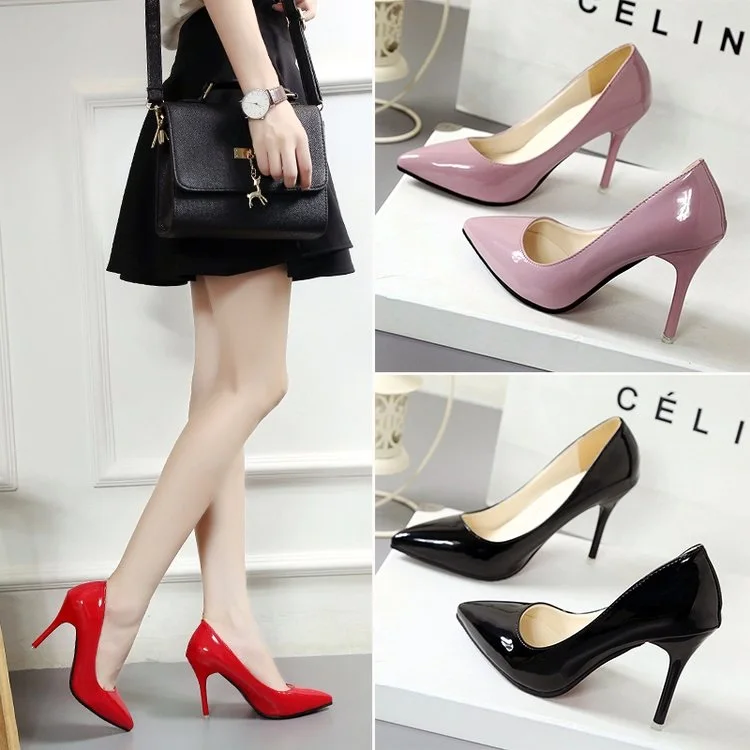 

Women's shoes summer 2019 new wild shallow mouth single shoes stiletto pointed small fresh high heels female middle with