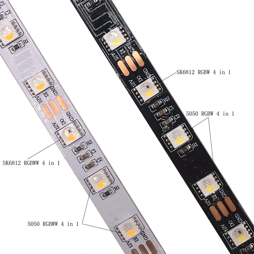 DC12V SK6812 5050SMD RGBW(аналогичный WS2812b) 4 в 1 60 светодиодов/Pisxels/m; индивидуальная Адресуемая Светодиодная лента IP30/IP65/IP67