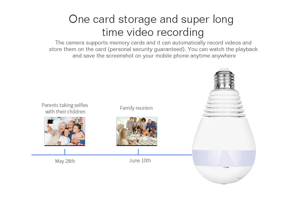 960P 360 Degree Wireless Panoramic IP Camera LED Bulb Lamp Mini WIFI CCTV Alarm 3D VR Camera Smart Home Security Free APP Alarm_F13