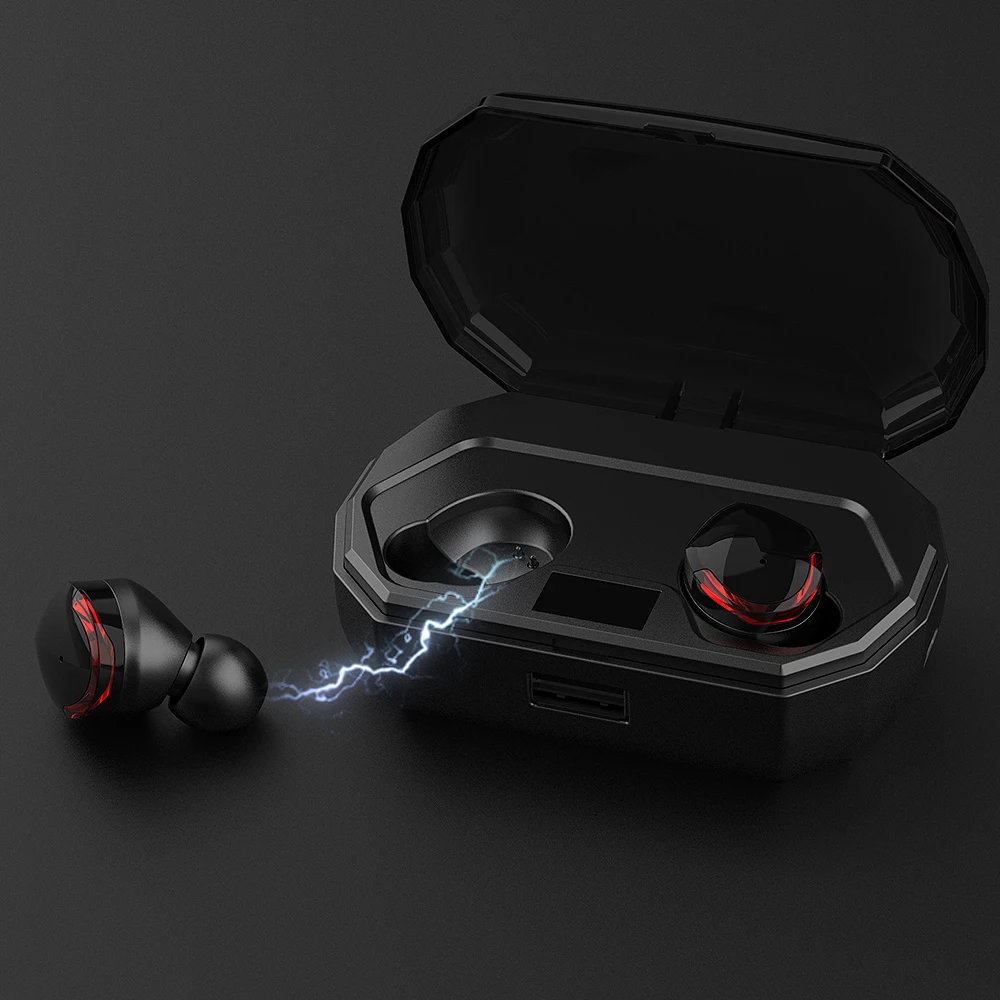Bluetooth наушники V5.0 True Беспроводной СПЦ наушники со светодиодной Мощность Дисплей 2000 mAH Зарядное устройство чехол устойчивое спортивные гарнитуры