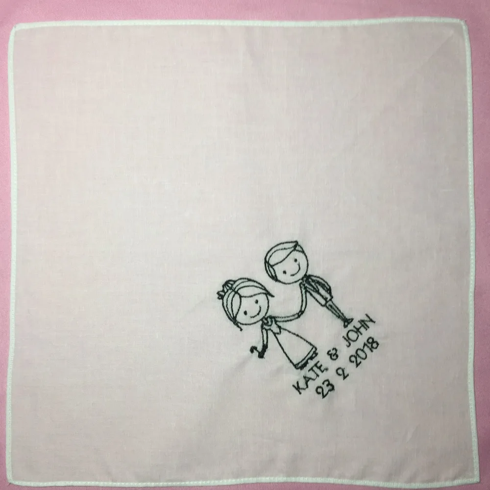  Custom Wedding Gift Embroidered Wedding Handkerchief Square White Pocket Handkerchief