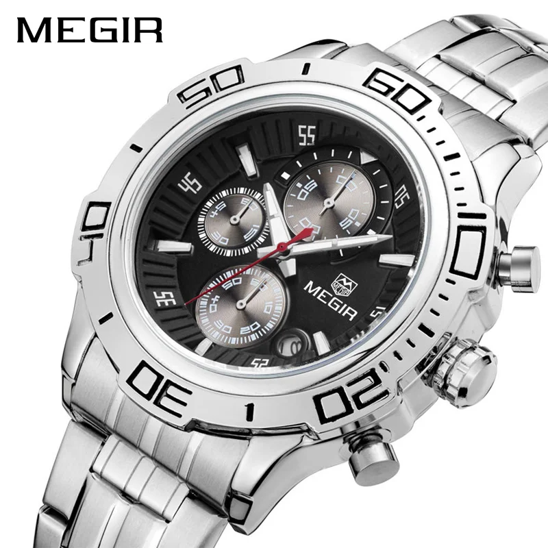 MEGIR Original Quartz Watch Business Stainless Steel Men Watches Multifunction Chronograph Calendar Wristwatch Relogio Masculino цена MEGIR Original Quartz Watch Business Stainless Steel Men Watches Multifunction Chronograph Calendar Wristwatch Relogio Masculino цены онлайн
