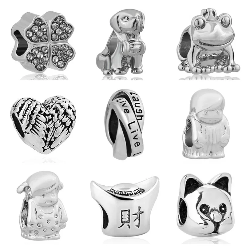 

2019 new 1pc european alloy metal dog frog clover cat girl boy wing DIY bead Fit Pandora Charms Bracelet for women men F224