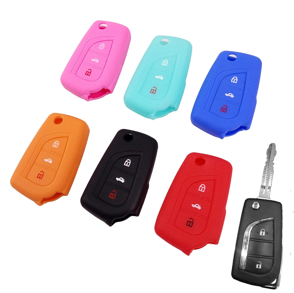 Силиконовый чехол книжка с 3 кнопками для TOYOTA CAMRY COROLLA CROWN RAV4 REIZ PRADO 2014 2017|silicon key