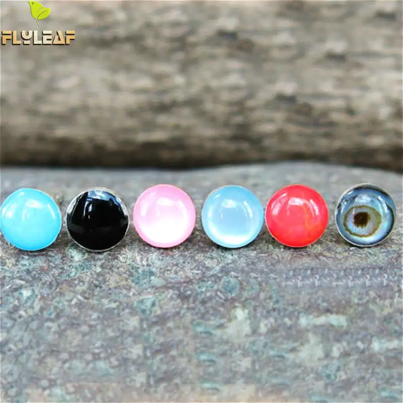 

925 Sterling Silver Earrings For Women Simple Natural Abalone Shell Color Round Square Femme Fashion Jewellery Stud Earrings