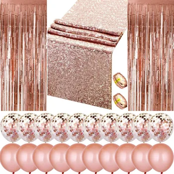 

Party Decoration Set, Include 2 Pieces 3 by 8 ft Foil Fringe Door Curtains, 12 by 108 Inches Sequin Table Runner, 20 Pieces Ball