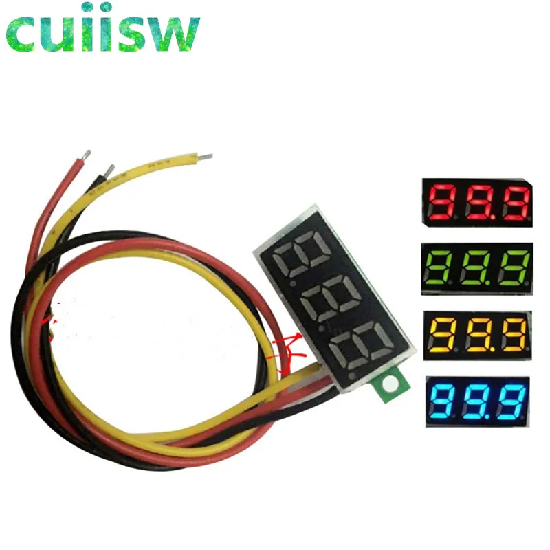 Two Wire 0.28" 3-30V LED Mini Digital Voltage Meter 2 Cables 0.28inch 12V 