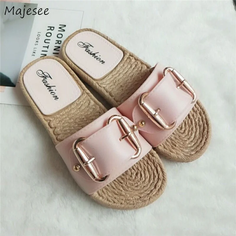 

Summer Slippers Women Buckle Outdoor Flat with Korean Style Shoes Womens Retro All-match Beach Non-slip Lightweight Female 2019