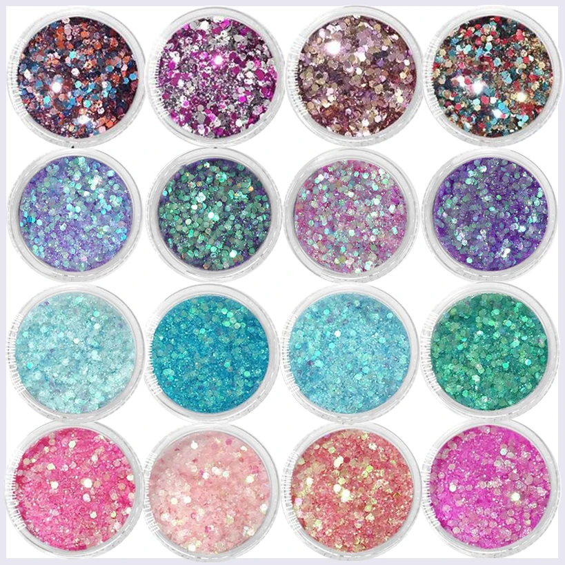 

1Box 0.2-2mm Nail Art Glitter Powder Squines 31Color For Eye Face Body Shiny Glitter Sequin 10ml Nail Art Decor Nail Art Glitter