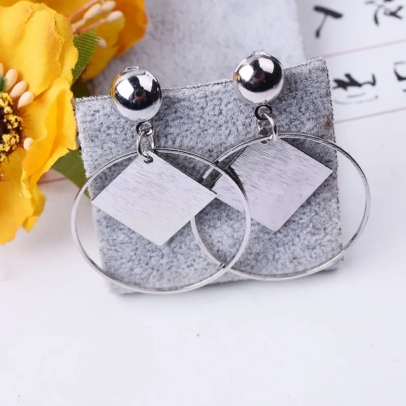 

Fashion Trendy Big Round Geometric Earrings For Women Square Dangle Earrings Korean Style Circle Earrings Simple Party Gifts