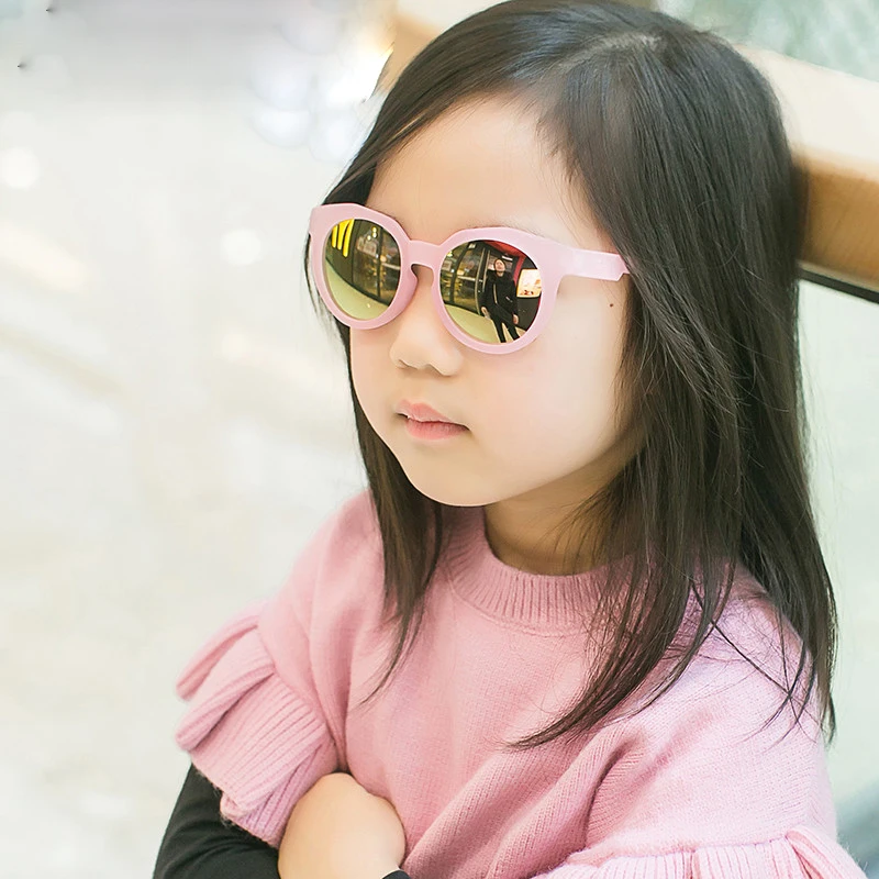 New 2018 Round Kids Sunglasses Boys Baby Mirror Sunglasses Pink Yellow