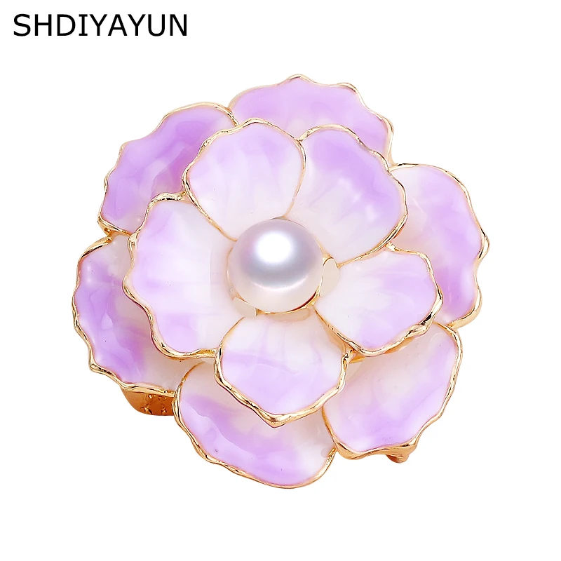 

SHDIYAYUN New Pearl Brooch Enamel Flower Brooch Simple Pins for Women Natural Freshwater Pearl Jewelry Dropshipping Mother Gift
