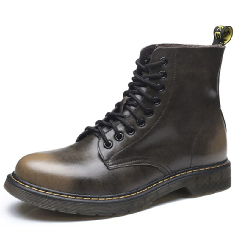 Ботильоны больших размеров; сезон осень-зима; мужские ботинки из натуральной кожи; Винтажные ботинки в байкерском стиле; износостойкая Мужская обувь; 033 - Цвет: Ankle boots Brown