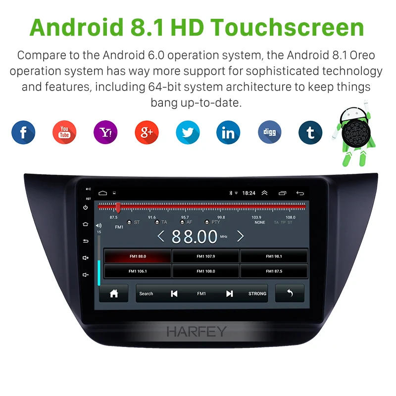 Harfey Android 8 1 9 дюймов 2Din головное устройство WiFi автомобильное радио стерео GPS