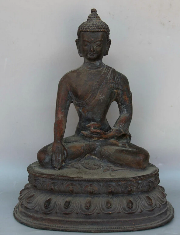 

bi001826 10' Old Tibet Buddhism Purple Bronze Seat Shakyamuni Amitabha Buddha Bowl Statue