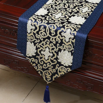 

Damask table cloth Chinese rural wealth auspicious porcelain bed Tang style classical runner tarpaulin fabric blue runner