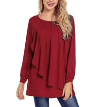 Buying 2018 New Arrival Fashion Women Casual O Neck Solid Red High Quality Long Sleeve Ruffles Swing Shirt Blouses Tops For Ladies Wear Buy