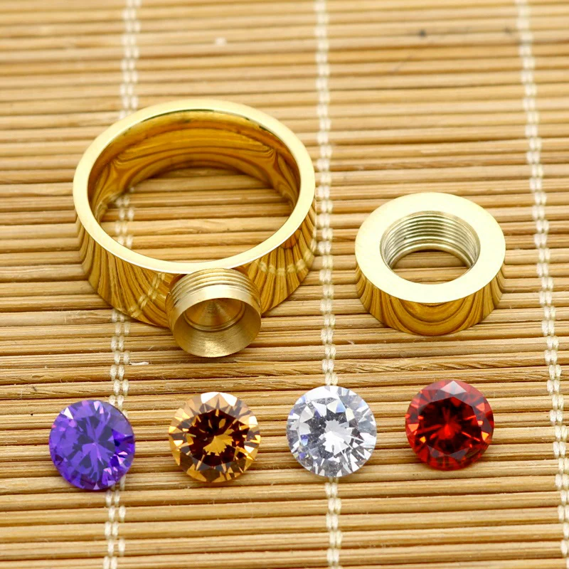 Wedding Rings New Trendy Gold 4 Color Zircon Crystal Round Stone Ring For Women Female 316L Stainless Steel Ring Male Brand Wedding Jewelry