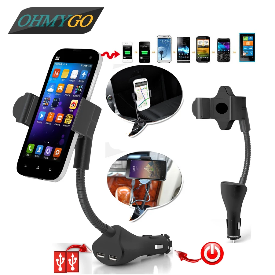 Universal Car Phone Holder with Dual USB Charger Vehicle Cradle Mount Stand Charger For Iphone