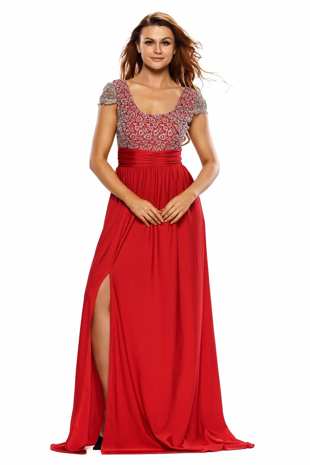 Amazing-Gold-Lace-Overlay-Red-Slit-Maxi-Evening-Gown-LC60809-3-4