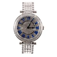 MATISSE Fashion Full Austria Crystal Rotatable Dial Steel Strap Buiness Quartz Watch Wristwatch – Blue