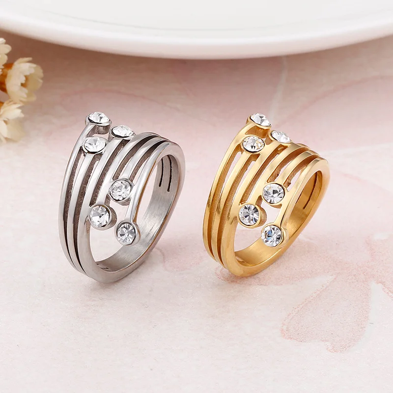 

KALEN Stainless Steel Jewelry Rings For Women Bohemia Rhinestone Gold & Silver Finger Rings Anillos Mujer Fashion Wedding Bands