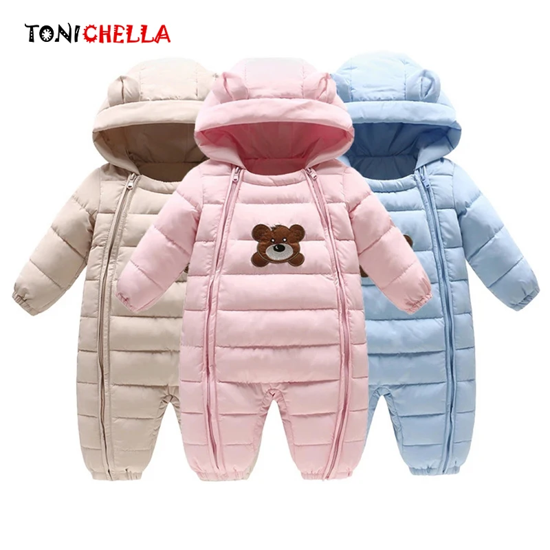 

Baby Winter Rompers Thick Warm Jumpsuit Cute Cartoon Bear Hooded Outwear Boys Girls Unisex Snowsuit Children Clothes CL5541