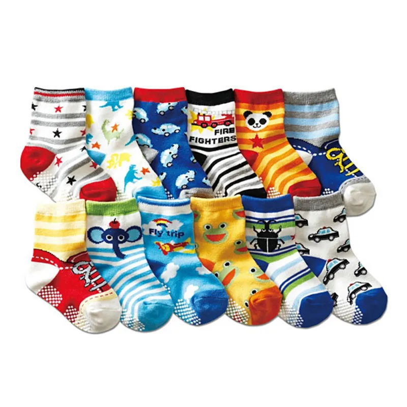 

12PCS/Set New Fashion High Quality Kids Cartoon Cotton Socks Children Non-slip Knit Short Socks Baby Socks 1-3T